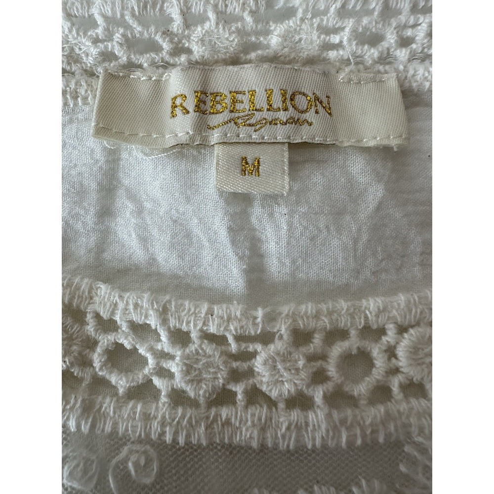 Rebellion Again Top Womens Medium Beige Mesh Floral Embroidered Lace Boho Beach - Picture 9 of 9
